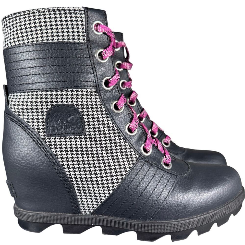 Sorel‎ Joan of Arctic Lexie Leather Wedge Ankle Bootie Lace Up Youth Size 5 US - Picture 3 of 8